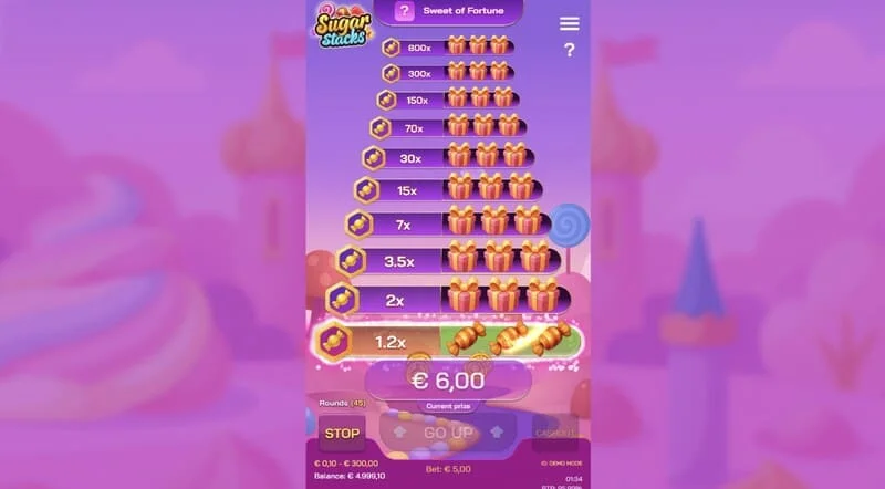Sugar Stacks – pobjednički korak s istaknutim trenutnim katom i brojačem množitelja